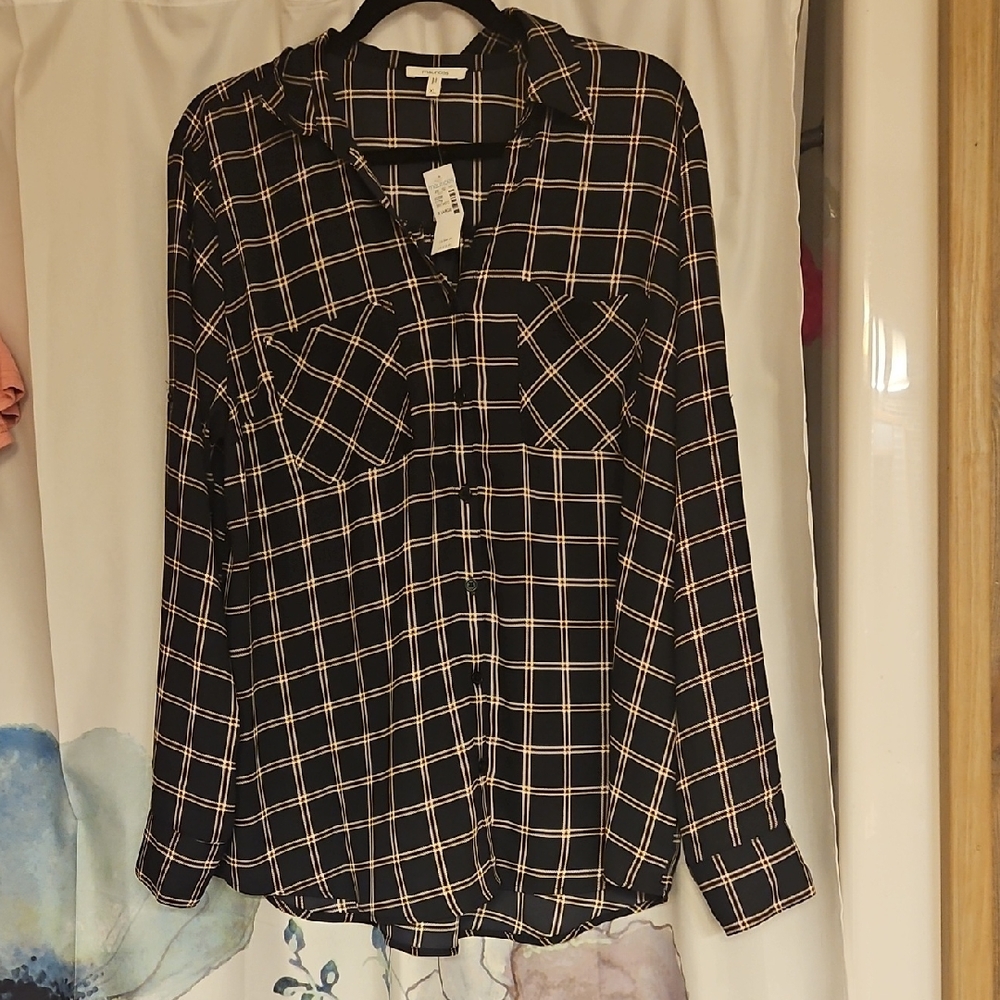 Maurices Black and Beige Plaid Button Down Shirt